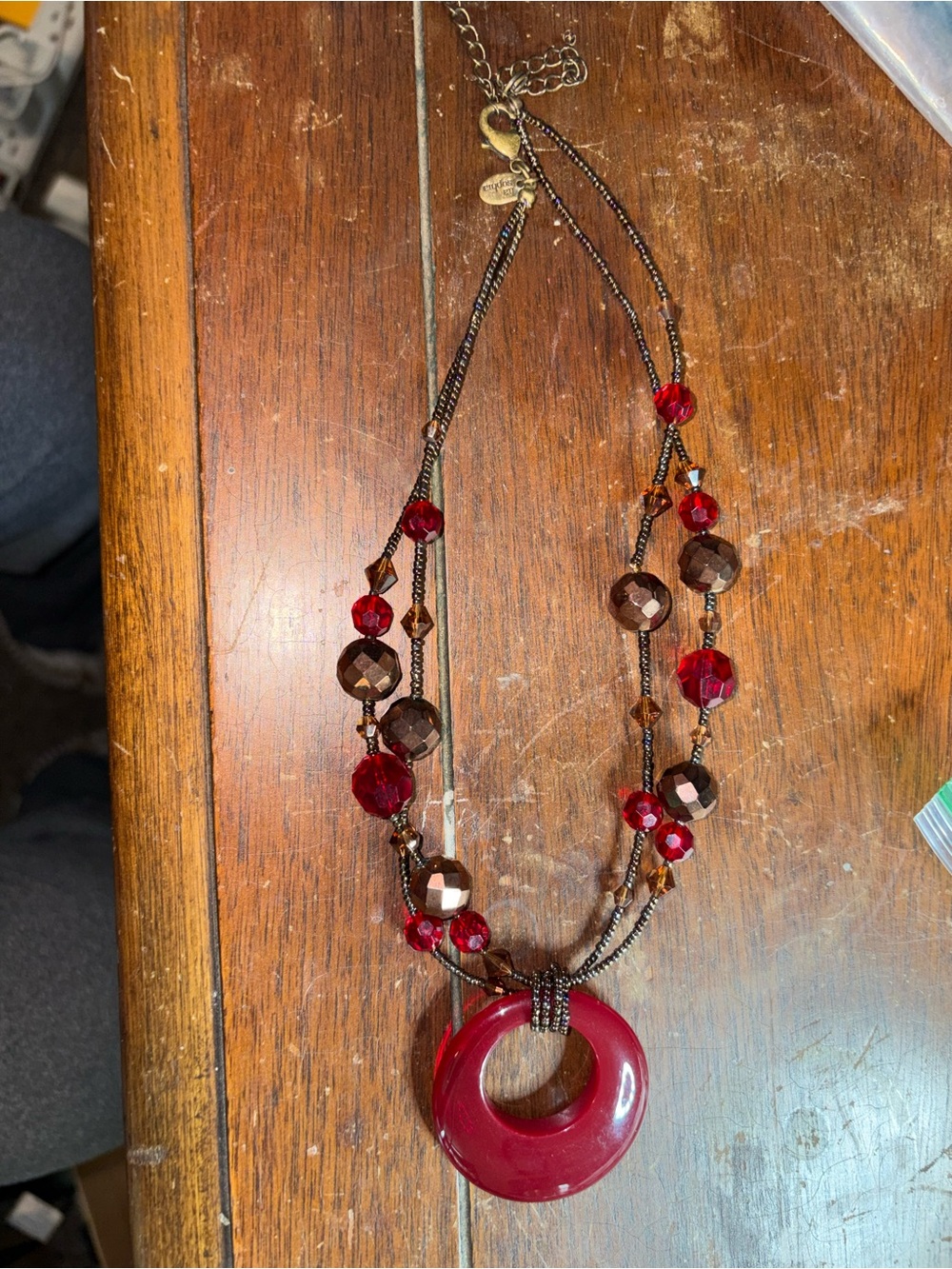 Red Beaded Pendant Necklace - Women Jewelry 11 inches